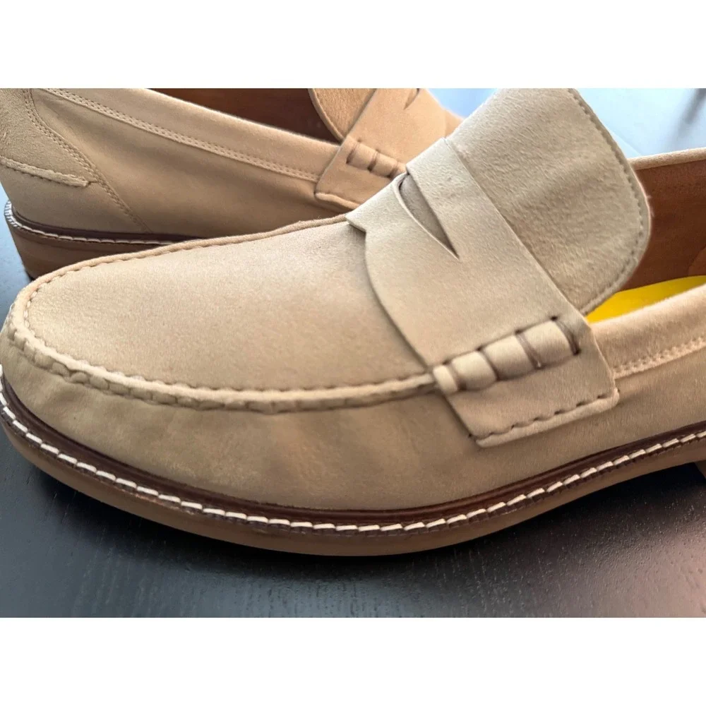 Cole Haan Suede Dress Penny Loafer Men Size 10.5 M Cream Leather Moc-Toe Slip-On - Picture 3 of 12